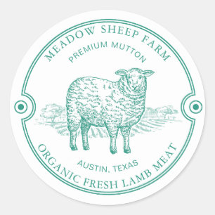 Rustige schapen lam logo boerderij veld groen ronde sticker