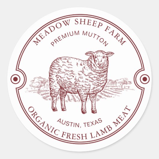 Rustige schapenlammeren Logo Boerderij Klassic Rou Ronde Sticker (Voorkant)