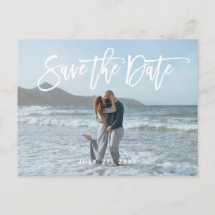 Rustige Script Couple Photo Beach Save the Date Briefkaart