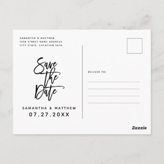 Rustige Script Couple Photo Beach Save the Date Briefkaart (Achterkant)