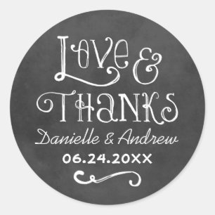 Rustige Script Love and Bedankt Chalkboard Wedding Ronde Sticker
