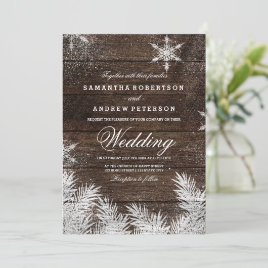 Rustige sneeuwvlokken winterbruiloft kaart (Staand voorkant)