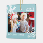 Rustige Snowflake Family Light Blue Keramisch Ornament (Links)