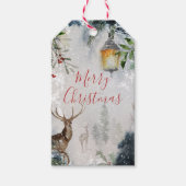 Rustige Snowy Kerstmis Deer Lantern Labels 2 Cadeaulabel (Voorkant)