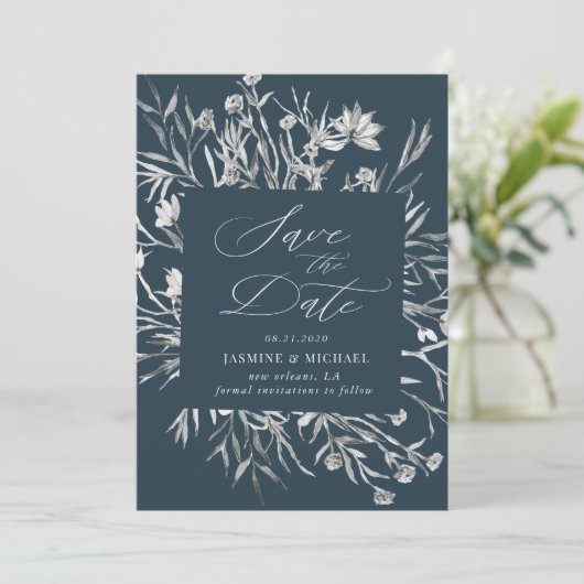 rustige stencil botanisch Save the Date Invitation Kaart (Staand voorkant)