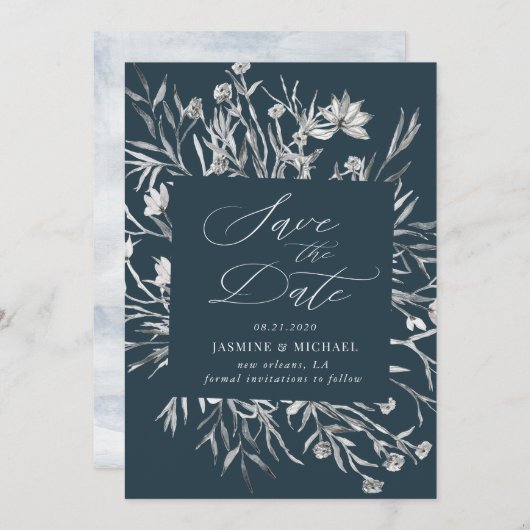 rustige stencil botanisch Save the Date Invitation Kaart (Voorkant / Achterkant)