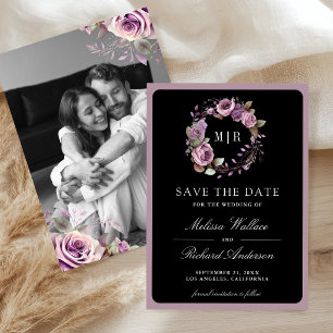 Rustige Stof Purple Bloem Foto Zwarte Trouw Save The Date