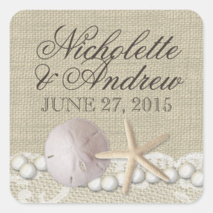 Rustige strand parels en kant vierkante sticker