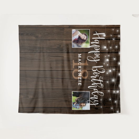 Rustige String Lights elk jaar Birthday Foto Wandkleed (Voorkant (horizontaal))