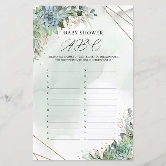 Rustige succulenten greenery gold Baby shower ABC (Voorkant)