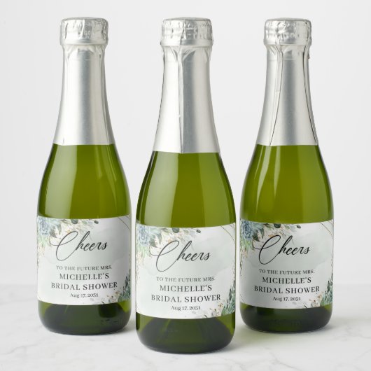 Rustige succulenten lijst met groene eucalyptusgou sparkling wijnetiket (Flessen)