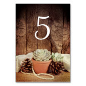 Rustige Succulents Barn Wood Wedding Table Numbers Kaart (Voorkant)