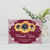 Rustige Sunflower Burgundy Wedding Hartelijk dank Bedankkaart (Staand voorkant)