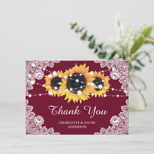 Rustige Sunflower Burgundy Wedding Hartelijk dank Bedankkaart (Staand voorkant)
