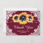 Rustige Sunflower Burgundy Wedding Hartelijk dank Bedankkaart (Voorkant)