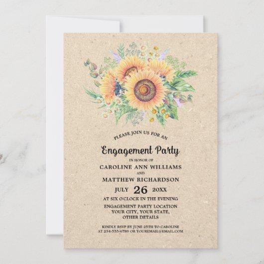 Rustige Sunflower Engagement Party Kaart (Voorkant)