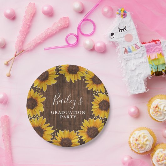 Rustige Sunflower Gold Foil Stippen Graduparty Papieren Bordje (Feest)