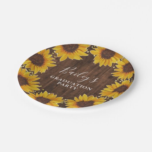 Rustige Sunflower Gold Foil Stippen Graduparty Papieren Bordje (Gekanteld)