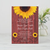 Rustige Sunflower Red Barn Wood Wedding Invites Kaart (Staand voorkant)