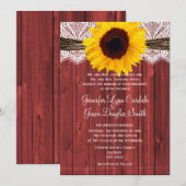 Rustige Sunflower Red Barn Wood Wedding Invites Kaart (Voorkant / Achterkant)