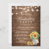 Rustige Sunflower String Lights Graduparty Kaart (Voorkant)