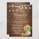 Rustige Sunflower String Lights Graduparty Kaart (Voorkant / Achterkant)