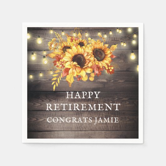 Rustige Sunflower String Lights Retirement Party N Servet (Voorkant)