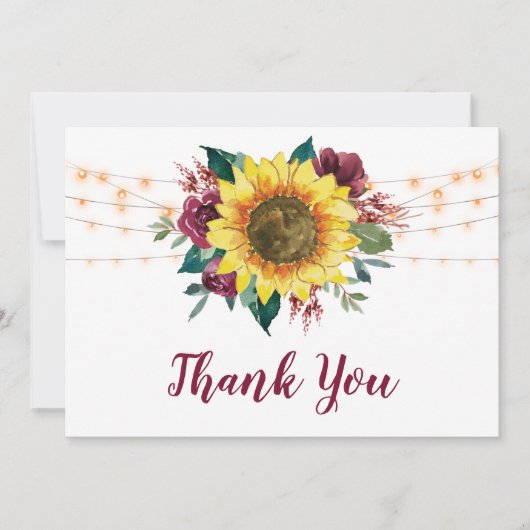 Rustige Sunflower String Lights Wedding Bedankkaart (Voorkant)