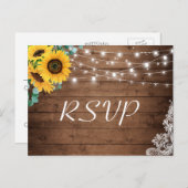 Rustige Sunflower String Lights Wedding RSVP Uitnodiging Briefkaart (Voorkant / Achterkant)