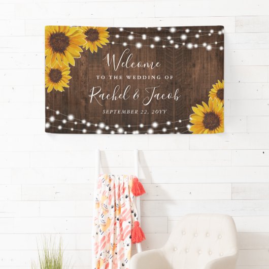 Rustige Sunflower String Lights Wedding Spandoek (Insitu)