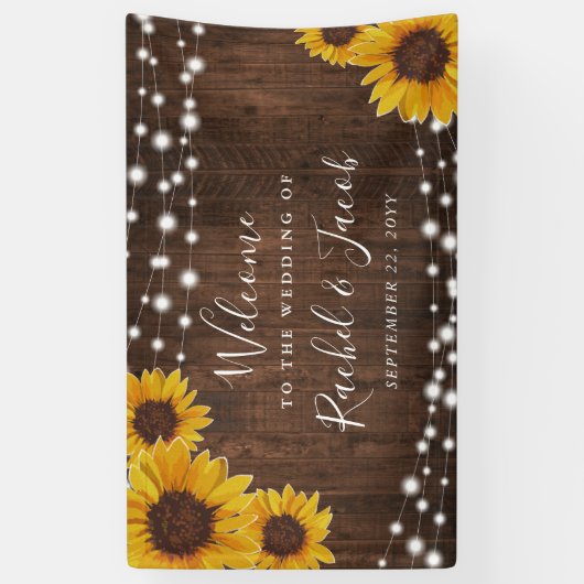 Rustige Sunflower String Lights Wedding Spandoek (Verticaal)