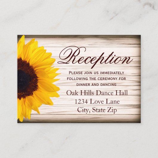 Rustige Sunflower Wedding Reception Enclosure Card Informatiekaartje (Voorkant)