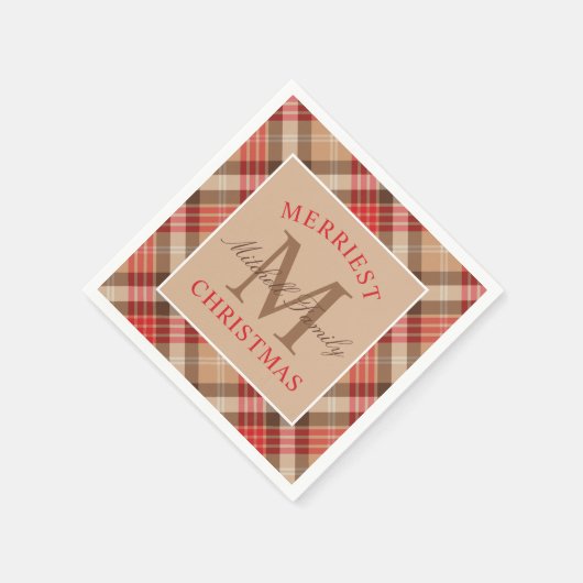 Rustige Tan Red Tartan met kerstmonogram Servetten (Hoek)