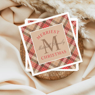 Rustige Tan Red Tartan met kerstmonogram Servetten