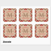 Rustige Tan Red Tartan met kerstmonogram Vierkante Sticker (Vel)