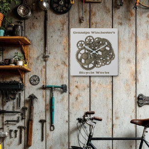 Rustige tandwielen Sjabloon Steampunk Grey Vierkante Klok