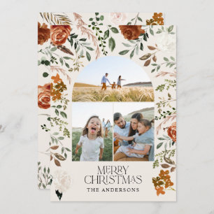 Rustige terracotta 3 foto botanische elegantaarns feestdagenkaart