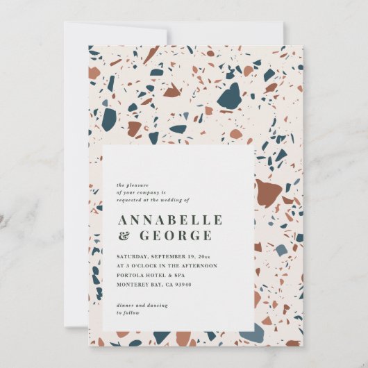 Rustige terrazzotypografie modern teracotta blauw (Voorkant)