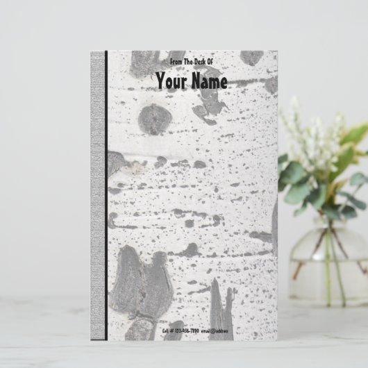 Rustige textuur White Quaking Aspen Bark Photograp Briefpapier (Staand voorkant)