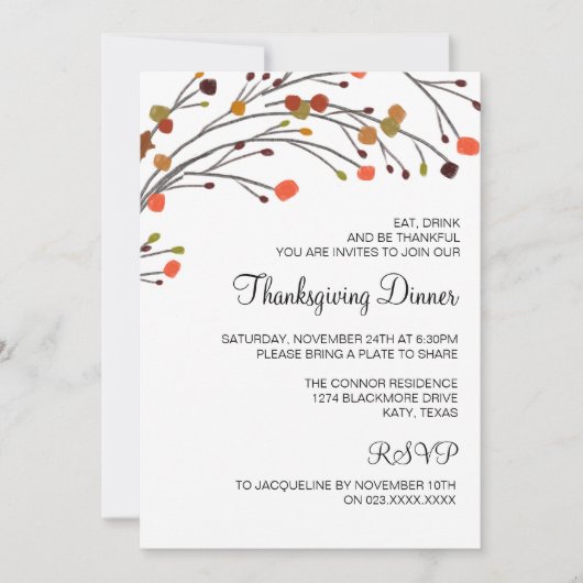 Rustige Thanksgiving Binnenste Herfst Uitnodiging (Voorkant)