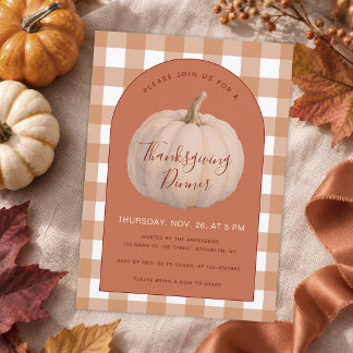 Rustige Thanksgiving-diner Pompoen & Bruine Gingha Kaart