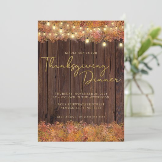 Rustige Thanksgiving herfst String Lights Wood Kaart (Staand voorkant)