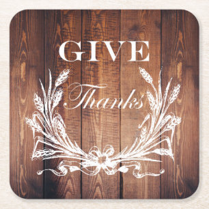 rustige thanksgiving krans schuur hout dank je vierkante kartonnen onderzetter