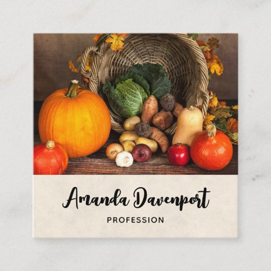 Rustige Thanksgiving Tafel Bounful Harvest Vierkante Visitekaartje (Voorkant)