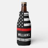 Rustige Thin Red Line Persoonlijke brandweerman Flesjeskoeler (Fles Voorkant)