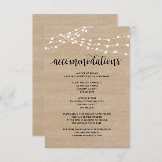 Rustige touwlichten trouwkaartje informatiekaartje (Voorkant / Achterkant)