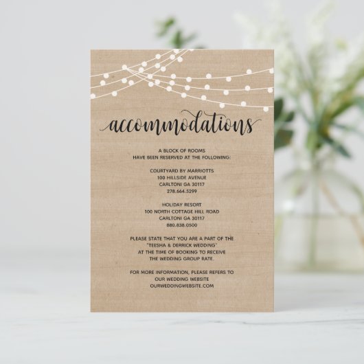 Rustige touwlichten trouwkaartje informatiekaartje (Staand voorkant)