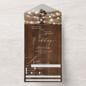 Rustige touwtjes lichten bruin-houtfotobruiloft all in one uitnodiging (Binnen)