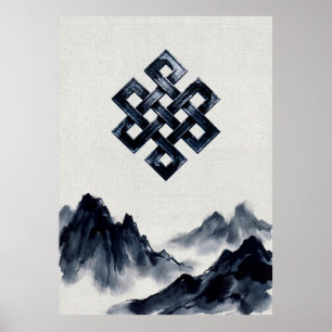 Rustige Traditionele Inktwaskunst Bergen Eindeloze Poster