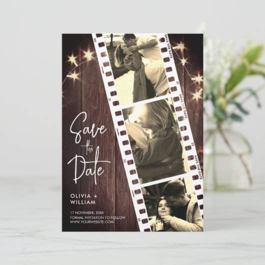Rustige trendy fotocabine sparen de datumuitnodigi save the date (Staand voorkant)
